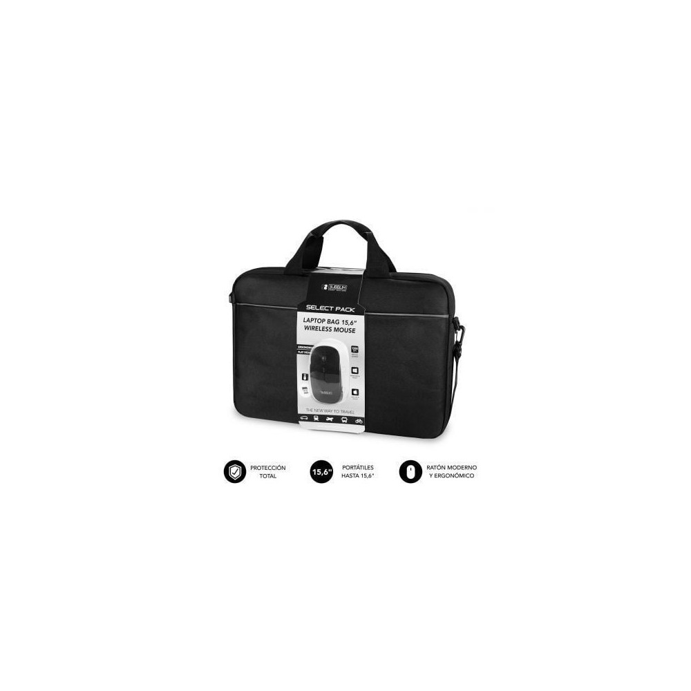 Maletín + Ratón Inalámbrico Subblim Select Pack para Portátiles hasta 15.6'/ Cinta para Trolley/ Negro | Maletines y Fundas