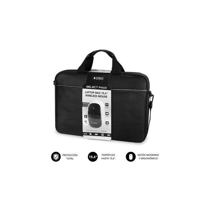 Maletín + Ratón Inalámbrico Subblim Select Pack para Portátiles hasta 15.6'/ Cinta para Trolley/ Negro | Maletines y Fundas