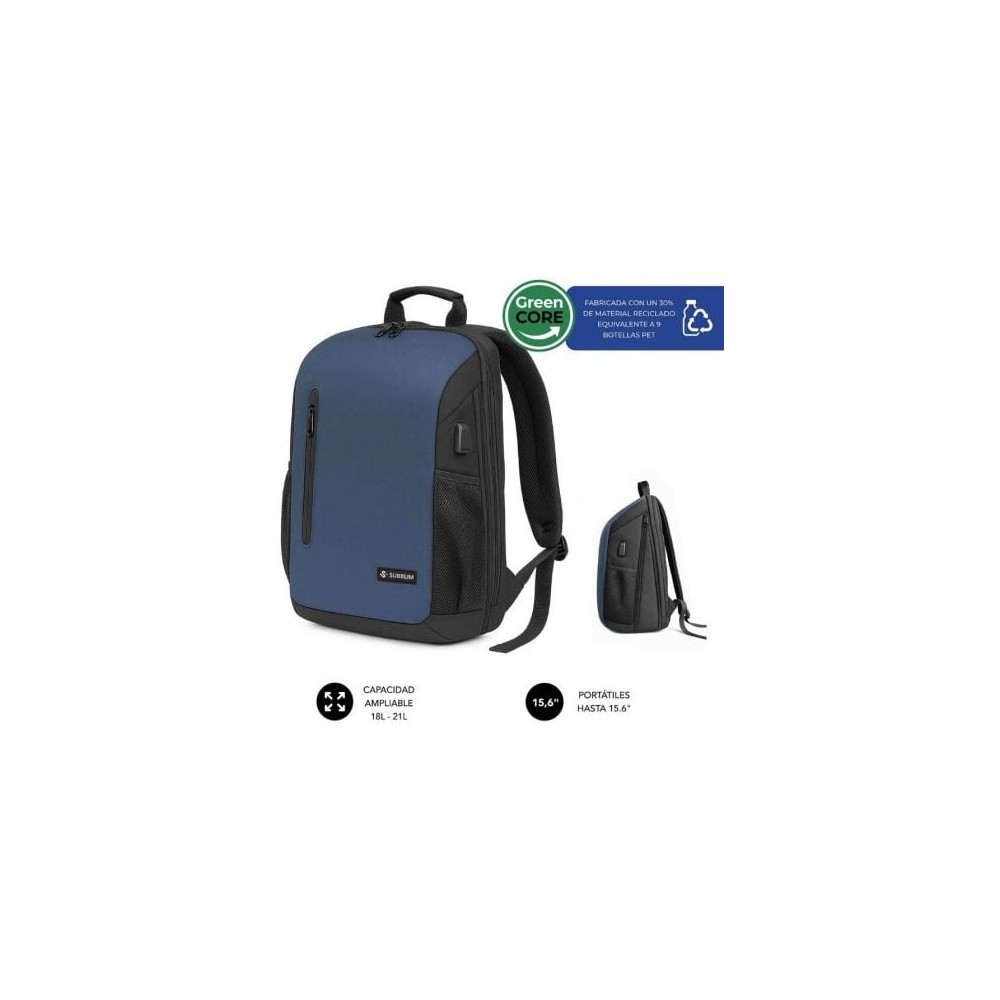Mochila Subblim Xpand Air Padding Backpack para Portátiles hasta 15.6'/ 21L/ Puerto USB/ Azul | Mochilas