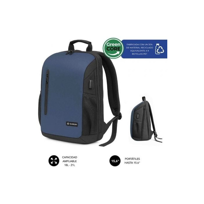 Mochila Subblim Xpand Air Padding Backpack para Portátiles hasta 15.6'/ 21L/ Puerto USB/ Azul | Mochilas
