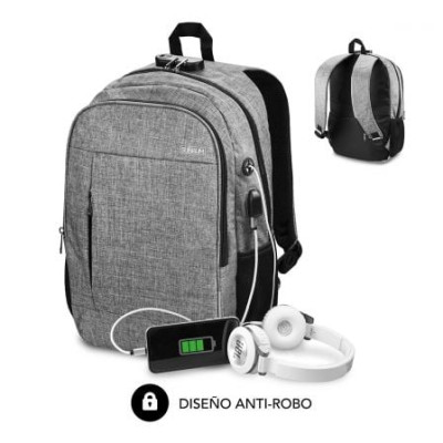 Mochila Subblim Urban Lock para Portátiles hasta 16'/ Puerto USB/ Antirrobo/ Gris | Mochilas