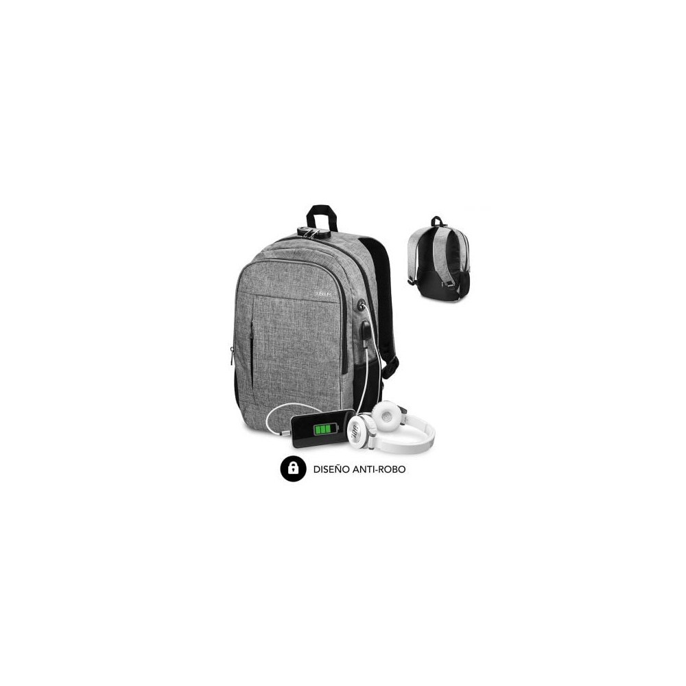 Mochila Subblim Urban Lock para Portátiles hasta 16'/ Puerto USB/ Antirrobo/ Gris | Mochilas