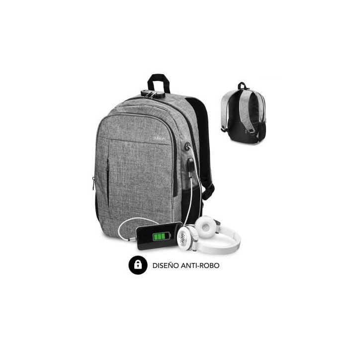 Mochila Subblim Urban Lock para Portátiles hasta 16'/ Puerto USB/ Antirrobo/ Gris | Mochilas