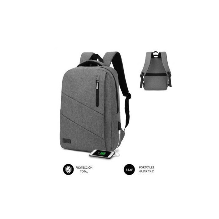 Mochila Subblim City Backpack para Portátiles hasta 15.6'/ Puerto USB/ Gris | Mochilas