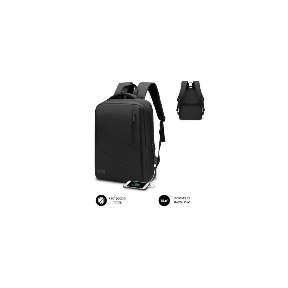 Mochila Subblim City Backpack para Portátiles hasta 15.6'/ Puerto USB/ Negra | Mochilas