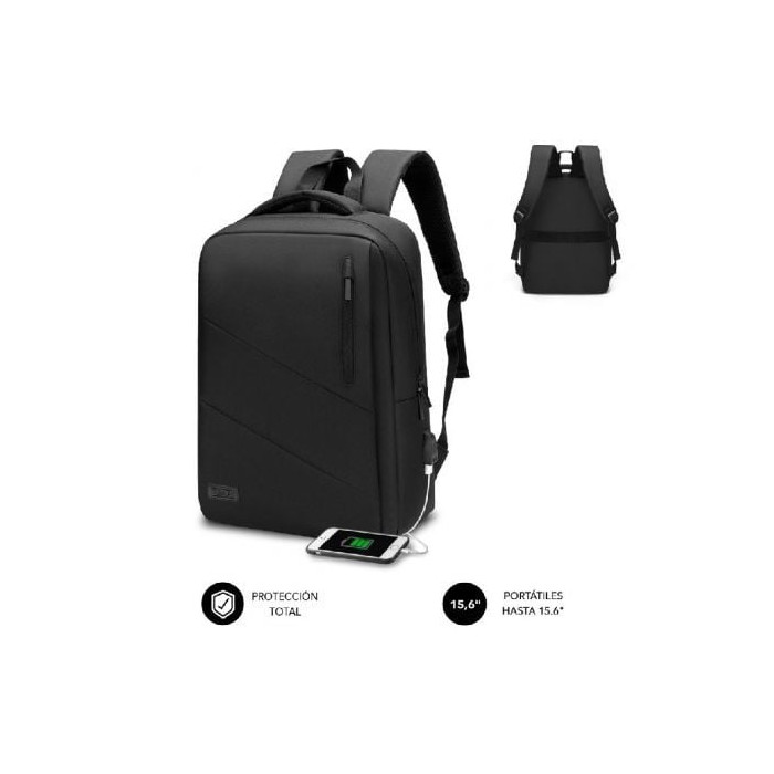Mochila Subblim City Backpack para Portátiles hasta 15.6'/ Puerto USB/ Negra | Mochilas