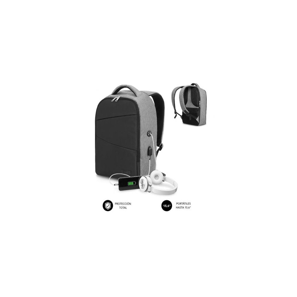 Mochila Subblim Secure V2 AP para Portátiles hasta 15.6'/ Puerto USB/ Antirrobo/ Gris | Mochilas