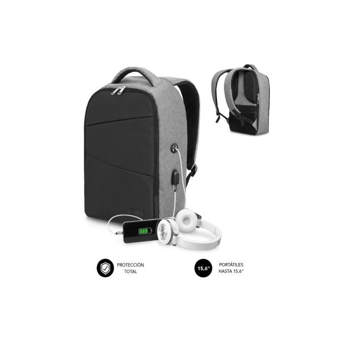 Mochila Subblim Secure V2 AP para Portátiles hasta 15.6'/ Puerto USB/ Antirrobo/ Gris | Mochilas