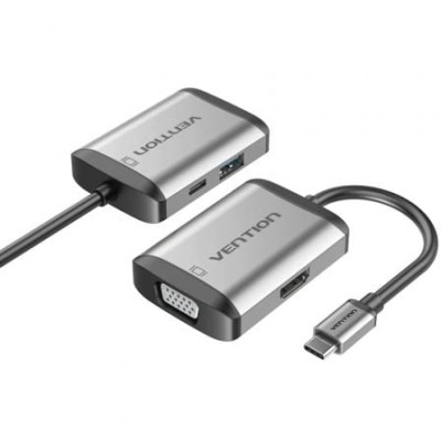Conversor Vention TFAHB/ 1xUSB/ 1xHDMI/ 1xVGA/ 1xUSB Tipo-C PD/ Gris | Docks