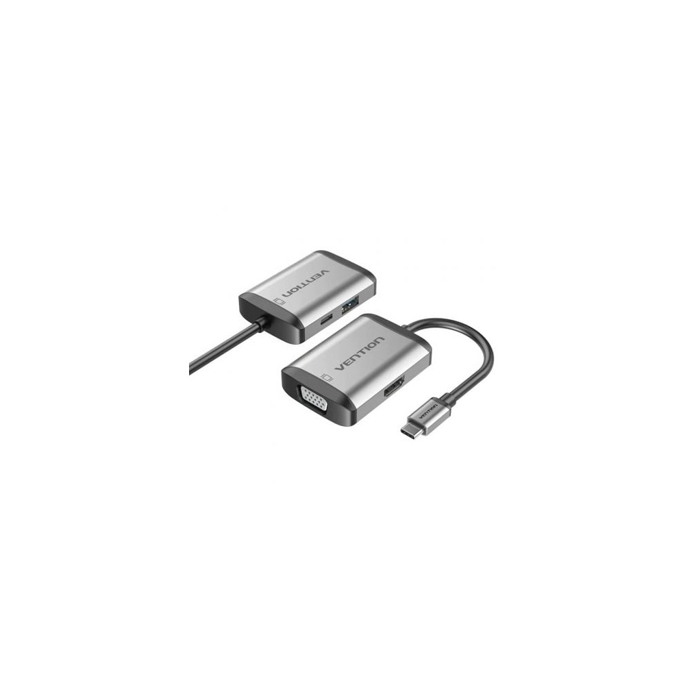 Conversor Vention TFAHB/ 1xUSB/ 1xHDMI/ 1xVGA/ 1xUSB Tipo-C PD/ Gris | Docks