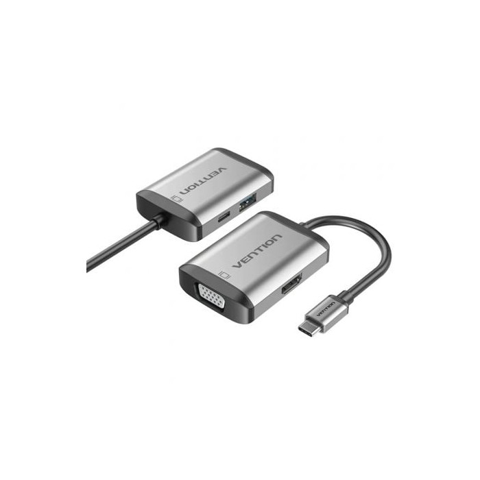 Conversor Vention TFAHB/ 1xUSB/ 1xHDMI/ 1xVGA/ 1xUSB Tipo-C PD/ Gris | Docks