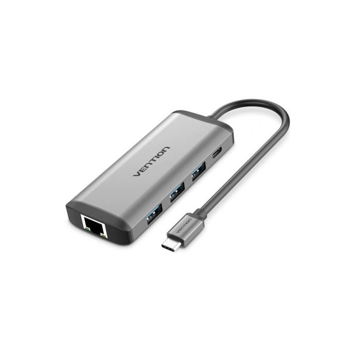 Docking USB Tipo-C Vention CNDHB/ 1xHDMI 4K/ 3xUSB/ 1xUSB Tipo-C PD/ 1xRJ45/ 1xLector tarjetas/ Gris | Docks