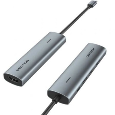 Docking USB Tipo-C Vention TGGHB/ 3xUSB/ 1xHDMI 4K/ 1xUSB Tipo-C PD/ Gris | Docks