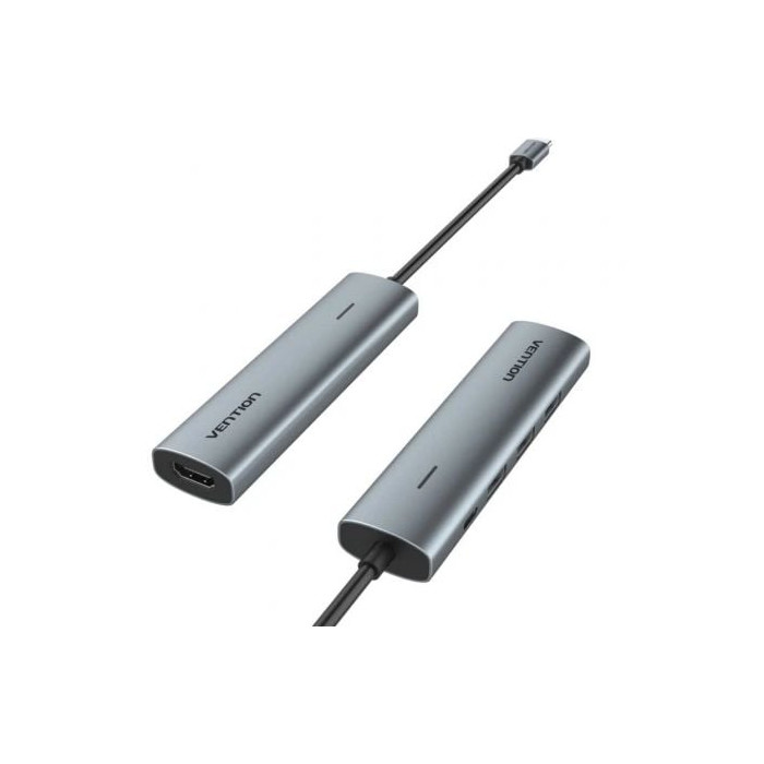 Docking USB Tipo-C Vention TGGHB/ 3xUSB/ 1xHDMI 4K/ 1xUSB Tipo-C PD/ Gris | Docks