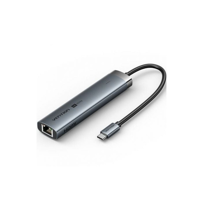Docking USB Tipo-C Vention TGNHB/ 1xUSB 3.2 Tipo-C/ 2xUSB/ 1xHDMI 4K/ 1xRJ45/ 1xUSB Tipo-C PD/ Gris | Docks