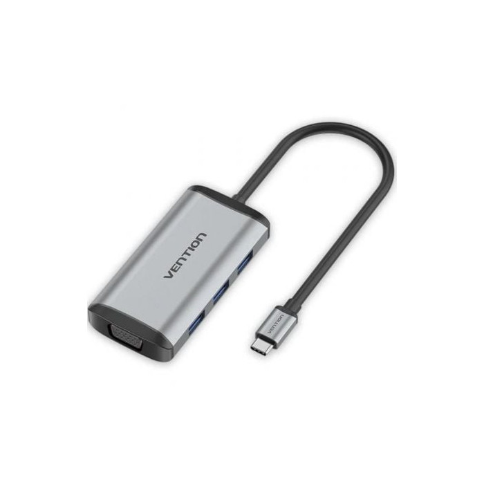 Docking USB Tipo-C Vention TGSHB/ 3xUSB/ 1xHDMI 4K/ 1xVGA/ 1xUSB Tipo-C PD/ Gris | Docks