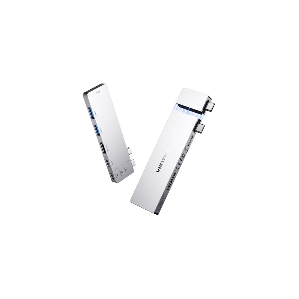 Docking USB Tipo-C Vention THZH0/ 1xHDMI 4K/ 2xUSB/ 2xUSB Tipo-C/ 1xThunderBolt/ 1xUSB Tipo-C PD/ Gris | Docks