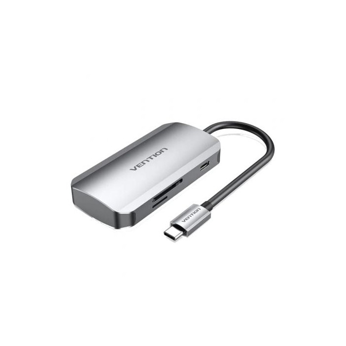 Docking USB Tipo-C Vention TNHHB/ 3xUSB/ 1xUSB Tipo-C PD/ 1xLector Tarjetas SD y MicroSD/ Gris | Docks