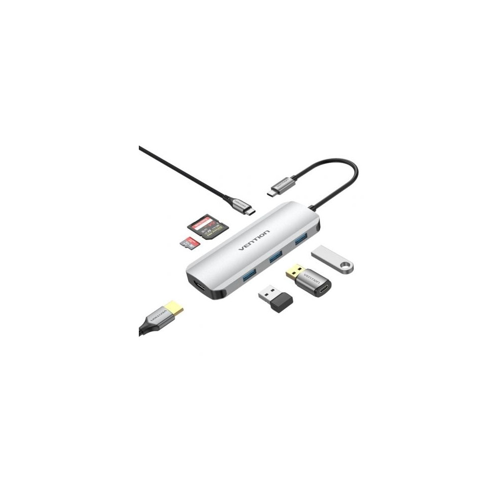 Docking USB Tipo-C Vention TOJHB/ 1xHDMI 4K/ 3xUSB/ 1xUSB Tipo-C/ 1xLector Tarjetas/ Gris | Docks