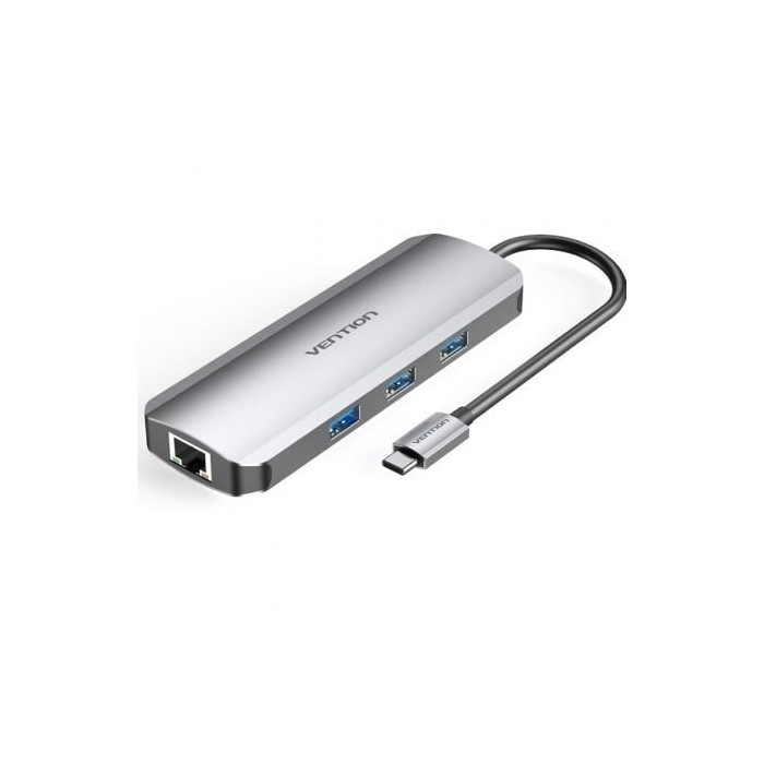 Docking USB Tipo-C Vention TOKHB/ 1xHDMI 4K/ 3xUSB/ 1xUSB Tipo-C PD/ 1xRJ45/ 1xLector Tarjetas SD y MicroSD/ Gris | Docks