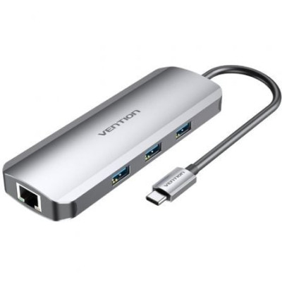 Docking USB Tipo-C Vention TOLHB/ 1xHDMI 4K/ 3xUSB/ 1xUSB Tipo-C PD/ 1xRJ45/ 1xLector Tarjetas SD/ 1x MicroSD/ Jack 3.5/ Gris | 