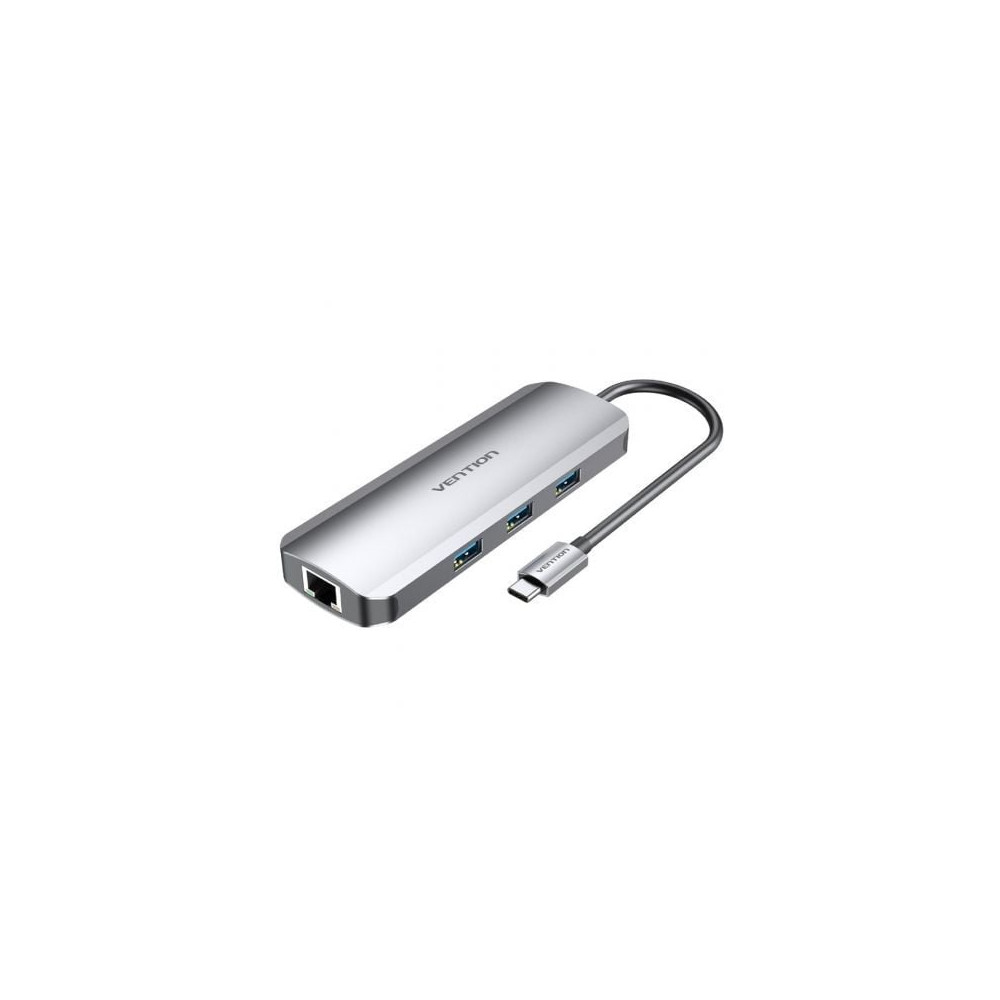 Docking USB Tipo-C Vention TOLHB/ 1xHDMI 4K/ 3xUSB/ 1xUSB Tipo-C PD/ 1xRJ45/ 1xLector Tarjetas SD/ 1x MicroSD/ Jack 3.5/ Gris | 