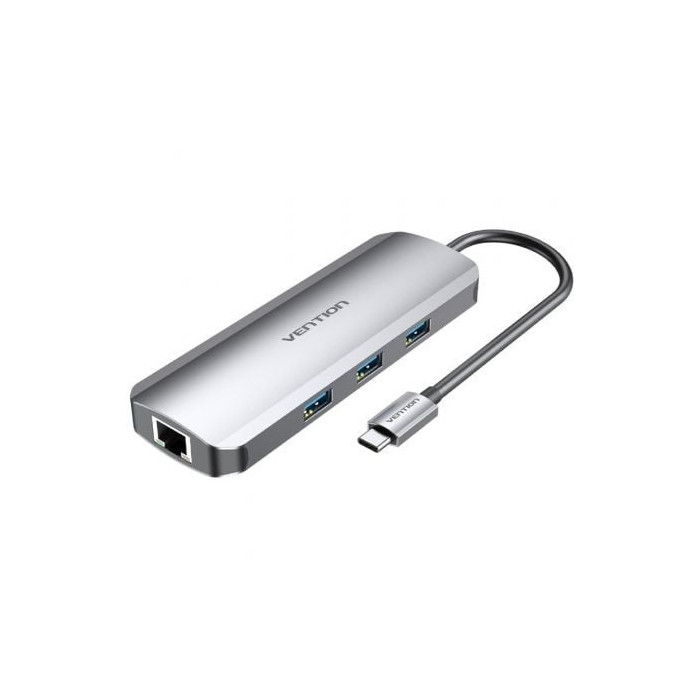 Docking USB Tipo-C Vention TOLHB/ 1xHDMI 4K/ 3xUSB/ 1xUSB Tipo-C PD/ 1xRJ45/ 1xLector Tarjetas SD/ 1x MicroSD/ Jack 3.5/ Gris | 
