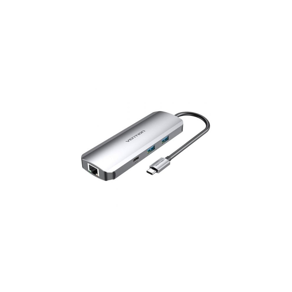 Docking USB Tipo-C Vention TOMHB/ 1xHDMI 4K/ 2xUSB/ 1xUSB Tipo-C/ 1xUSB Tipo-C PD/ 1xRJ45/ 1xLector Tarjetas SD y MicroSD/ Jack 