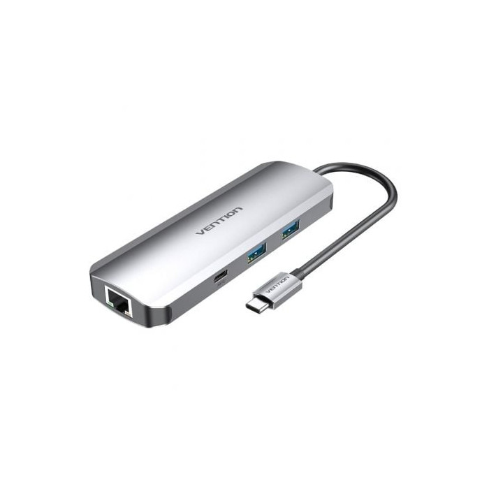 Docking USB Tipo-C Vention TOMHB/ 1xHDMI 4K/ 2xUSB/ 1xUSB Tipo-C/ 1xUSB Tipo-C PD/ 1xRJ45/ 1xLector Tarjetas SD y MicroSD/ Jack 