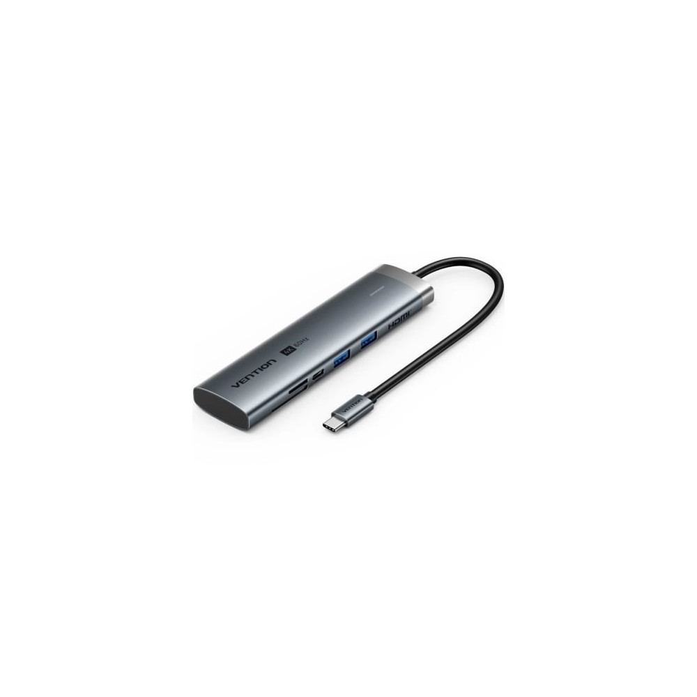 Docking USB Tipo-C Vention TPSHB/ 1xHDMI 4K/ 2xUSB/ 2xUSB Tipo-C/ 1xRJ45/ 1xUSB Tipo-C PD/ 1xLector Tarjetas/ Gris | Docks
