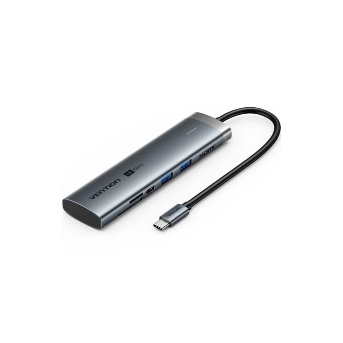 Docking USB Tipo-C Vention TPSHB/ 1xHDMI 4K/ 2xUSB/ 2xUSB Tipo-C/ 1xRJ45/ 1xUSB Tipo-C PD/ 1xLector Tarjetas/ Gris | Docks