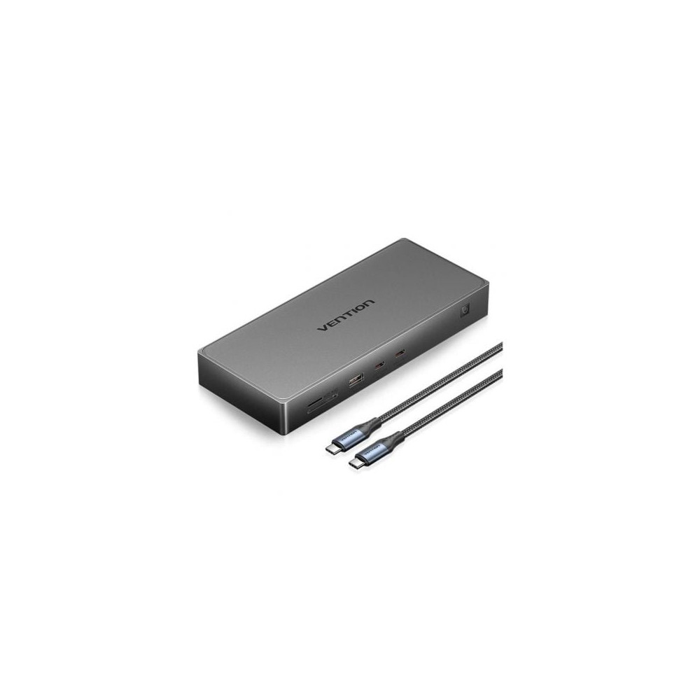 Docking USB Tipo-C Vention TPWH0/ 2xHDMI 4K/ 1xDisplayPort/ 3xUSB/ 2xUSB Tipo-C/ 1xUSB Tipo-C PD/ 1xRJ45/ 1xLector Tarjetas/ Gri