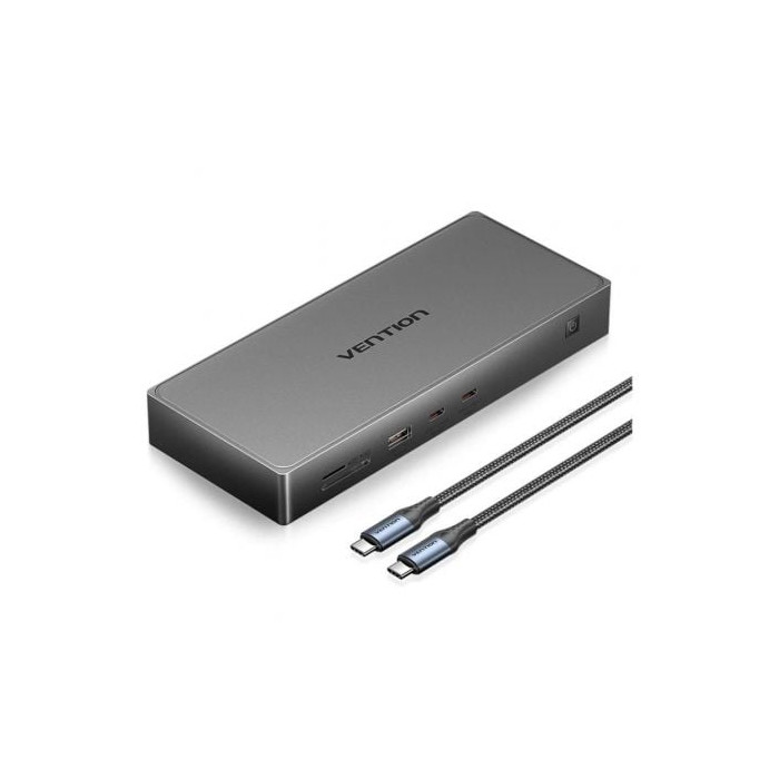 Docking USB Tipo-C Vention TPWH0/ 2xHDMI 4K/ 1xDisplayPort/ 3xUSB/ 2xUSB Tipo-C/ 1xUSB Tipo-C PD/ 1xRJ45/ 1xLector Tarjetas/ Gri