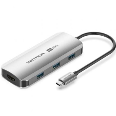 Docking USB Tipo-C Vention TQDHB/ 1xHDMI 4K/ 3xUSB/ 1xUSB Tipo-C PD/ Gris | Docks