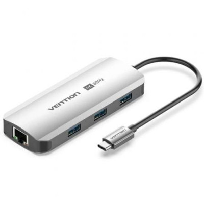 Docking USB Tipo-C Vention TQHHB/ 1xHDMI 4K/ 3xUSB/ 1xUSB Tipo-C PD/ 1xRJ45/ Gris | Docks