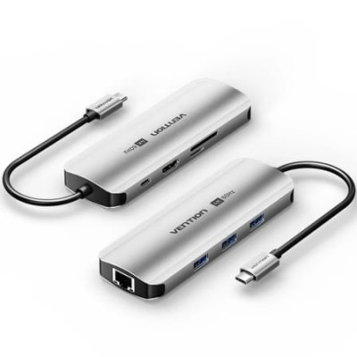 Docking USB Tipo-C Vention TQKHB/ 1xHDMI 4K/ 3xUSB/ 1xUSB Tipo-C PD/ 1xRJ45/ 1xLector de Tarjetas/ Gris | Docks