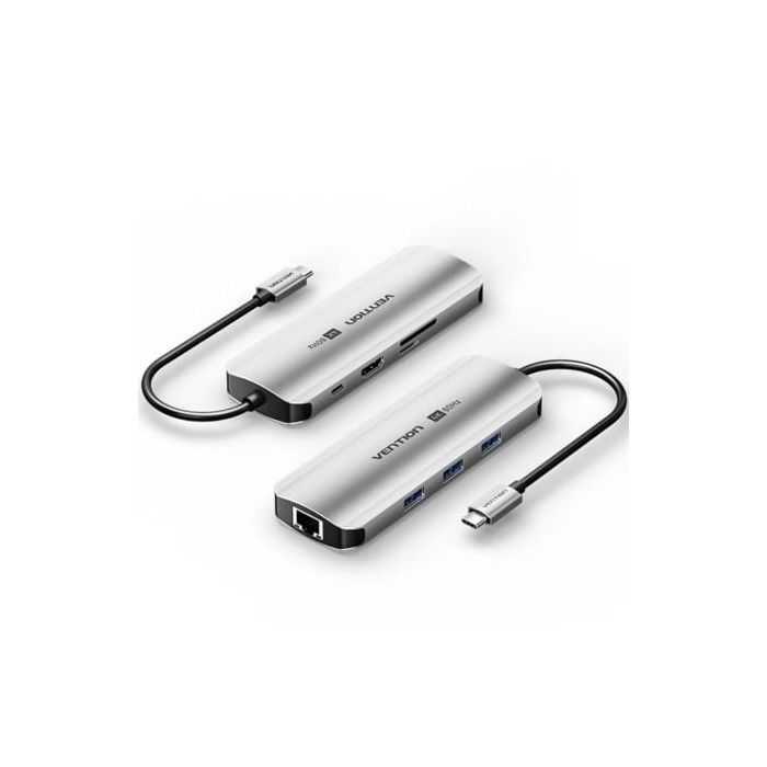 Docking USB Tipo-C Vention TQKHB/ 1xHDMI 4K/ 3xUSB/ 1xUSB Tipo-C PD/ 1xRJ45/ 1xLector de Tarjetas/ Gris | Docks