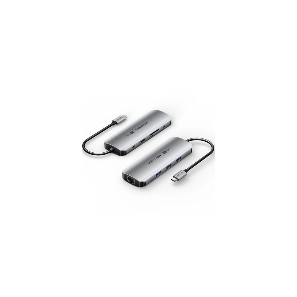 Docking USB Tipo-C Vention TQLHB/ 1xHDMI 4K/ 3xUSB/ 1xUSB Tipo-C PD/ 1xRJ45/ 1xJack 3.5mm/ 1xLector de Tarjetas/ Gris | Docks