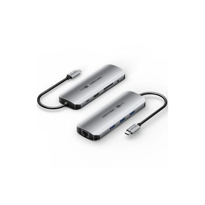 Docking USB Tipo-C Vention TQLHB/ 1xHDMI 4K/ 3xUSB/ 1xUSB Tipo-C PD/ 1xRJ45/ 1xJack 3.5mm/ 1xLector de Tarjetas/ Gris | Docks