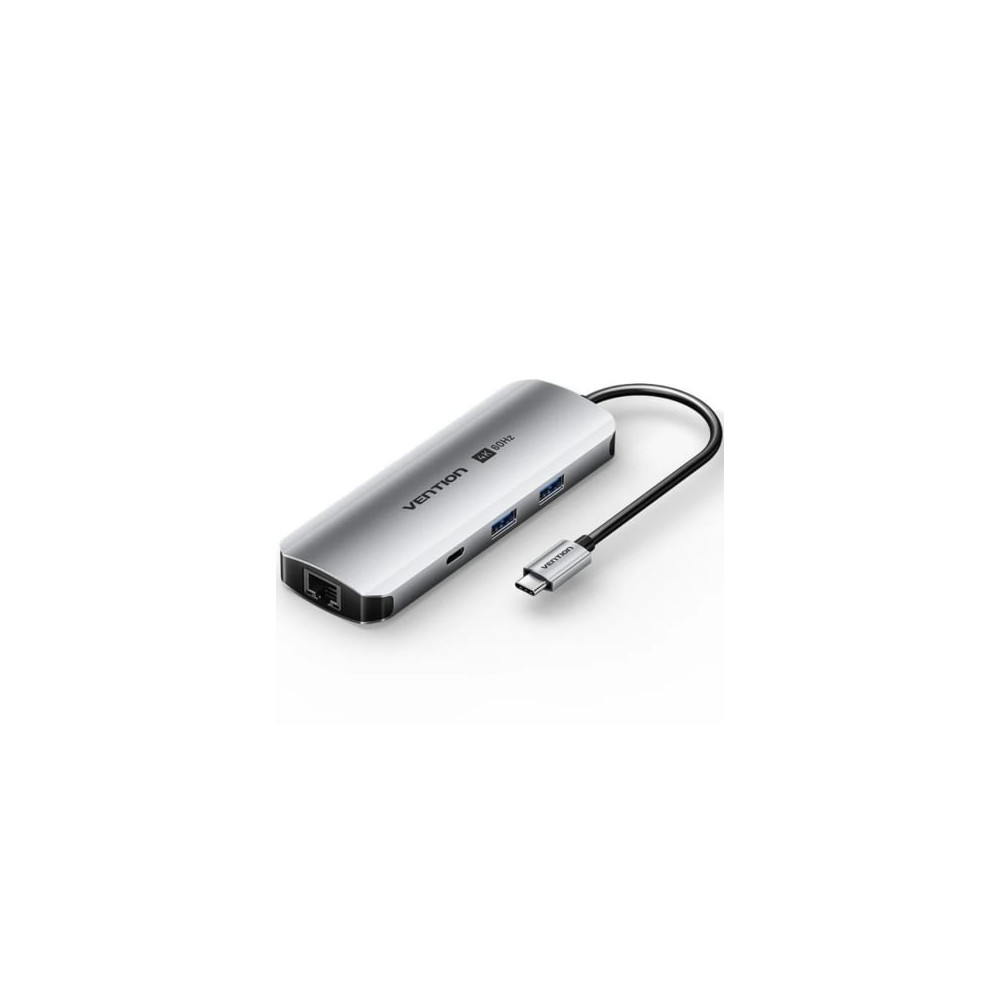 Docking USB Tipo-C Vention TQMHB/ 1xHDMI 4K/ 2xUSB/ 1xUSB Tipo-C/ 1xJack 3.5mm / 1xRJ45/ 1xUSB Tipo-C PD/ 1xLector Tarjetas/ Gri