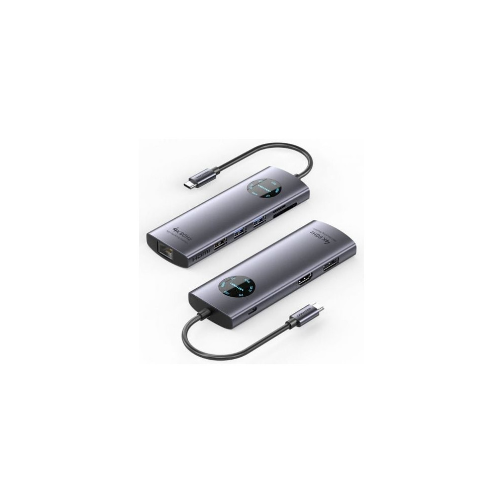 Docking USB Tipo-C Vention TQUHB/ 1xHDMI 4K/ 1xDisplayPort/ 3xUSB/ 1xRJ45/ 1xUSB Tipo-C PD/ 1xLector Tarjetas/ Gris | Docks