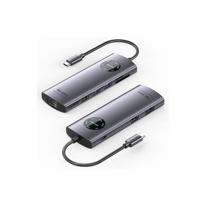 Docking USB Tipo-C Vention TQUHB/ 1xHDMI 4K/ 1xDisplayPort/ 3xUSB/ 1xRJ45/ 1xUSB Tipo-C PD/ 1xLector Tarjetas/ Gris | Docks