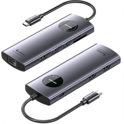 Docking USB Tipo-C Vention TQVHB/ 2xHDMI 4K/ 3xUSB/ 1xRJ45/ 1xLector de Tarjetas/ 1xUSB Tipo-C PD/ Gris | Docks