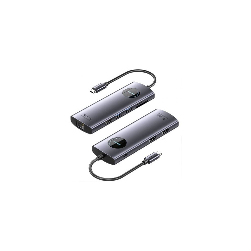 Docking USB Tipo-C Vention TQVHB/ 2xHDMI 4K/ 3xUSB/ 1xRJ45/ 1xLector de Tarjetas/ 1xUSB Tipo-C PD/ Gris | Docks