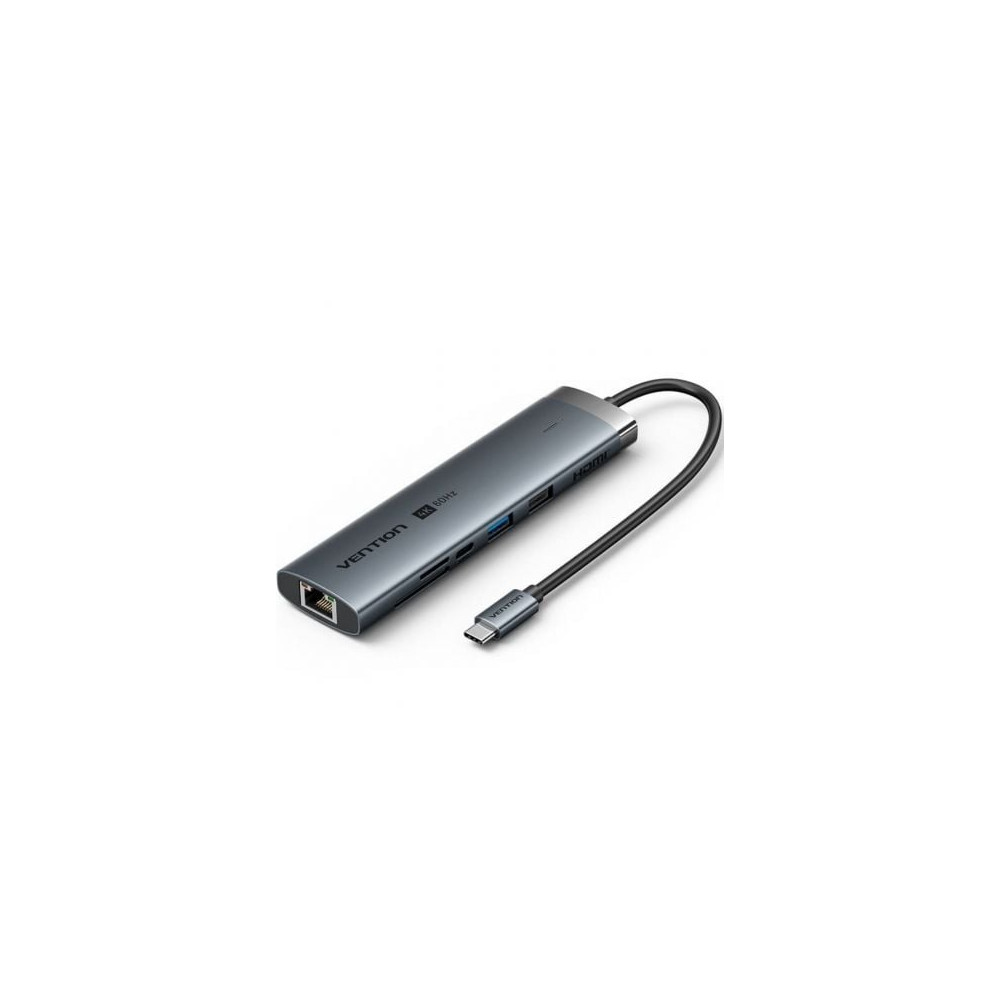 Docking USB Tipo-C Vention TGUHB/ RJ45/ 2xUSB/ 1xUSB Tipo-C/ 1xHDMI/ 1xUSB Tipo-C PD/ 1xLector de Tarjetas/ Gris | Docks