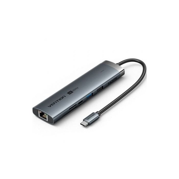 Docking USB Tipo-C Vention TGUHB/ RJ45/ 2xUSB/ 1xUSB Tipo-C/ 1xHDMI/ 1xUSB Tipo-C PD/ 1xLector de Tarjetas/ Gris | Docks