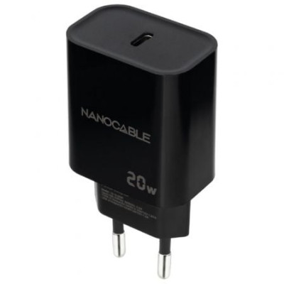 Cargador de Pared Nanocable 10.10.2006/ 1xUSB Tipo-C/ 20W/ Negro | Cargadores hasta 45W
