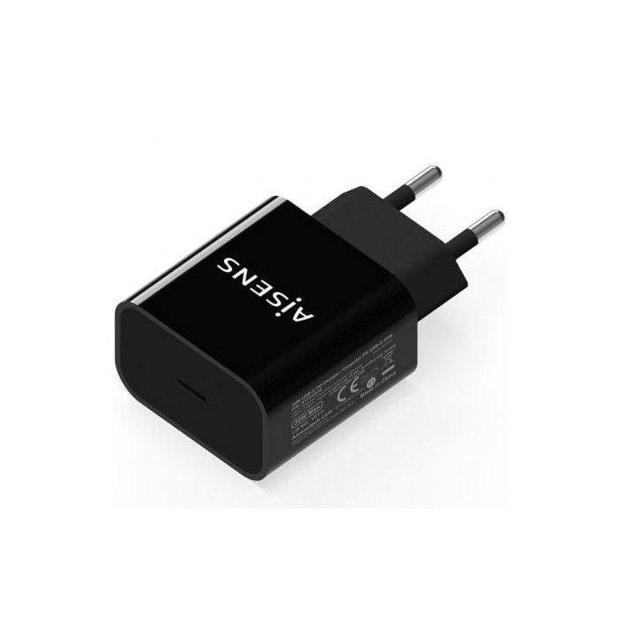 Cargador de Pared Aisens A110-0538/ 1xUSB Tipo-C PD3.0/ 20W/ Negro | Cargadores hasta 45W