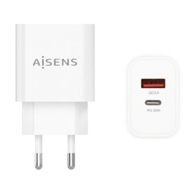 Cargador de Pared Aisens A110-0681/ 1xUSB Tipo-C/ 1xUSB/ 20W | Cargadores hasta 45W