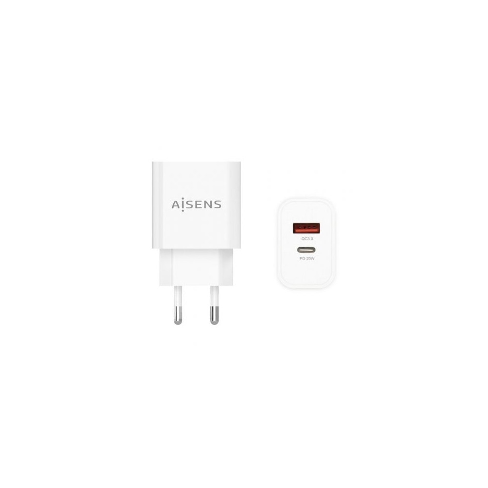 Cargador de Pared Aisens A110-0681/ 1xUSB Tipo-C/ 1xUSB/ 20W | Cargadores hasta 45W